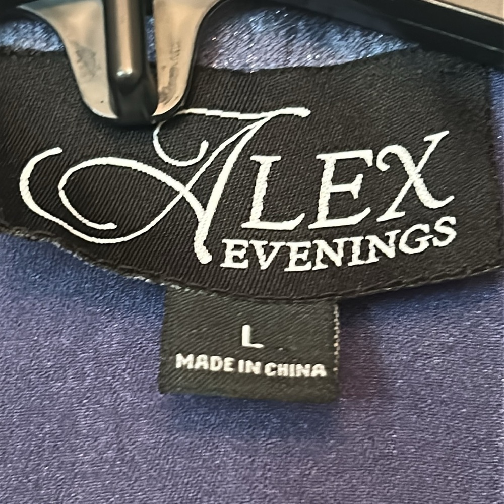 Alex Evenings Button Up Jacket Tie Belt L Blue Shimmer Formal  Evening Wedding - Picture 3 of 13
